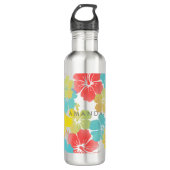 PixDezines Retro-Hibiskus/orange/blau/gelb Trinkflasche (Vorderseite)