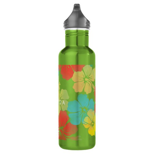 PixDezines Retro-Hibiskus/orange/blau/gelb Trinkflasche (Rechts)