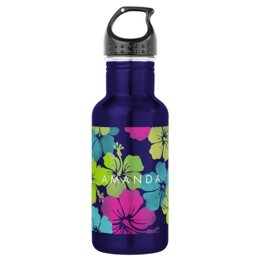 PixDezines Retro-Hibiskus Trinkflasche (Vorderseite)