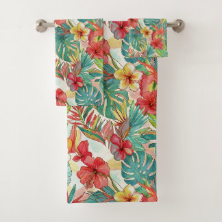 PixDezines Retro Hyper H2 Hawaii Floral Foliage Badhandtuch Set