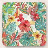 PixDezines Retro Hyper H2 Hawaii Florales Blattwer Getränkeuntersetzer (Vorderseite)