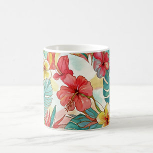 PixDezines Retro Hyper H2 Hawaii Florales Laubwerk Kaffeetasse