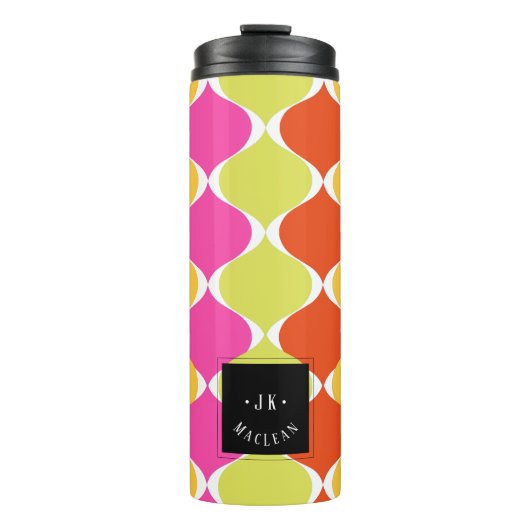 PixDezines Retro Mod Ogee, grün rosa Orange Thermosbecher (Vorderseite)