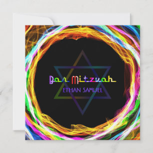 PixDezines Retro Neon Color Rings Bar Mitzvah Einladung