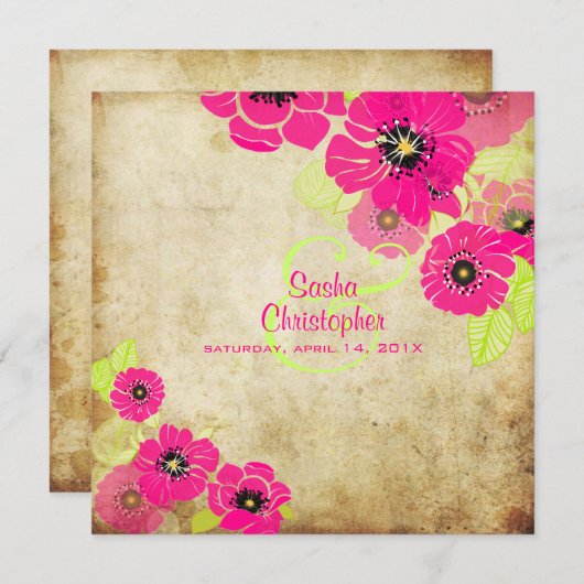 PixDezines Retro Poppies Wedding Einladungen (Vorne/Hinten)