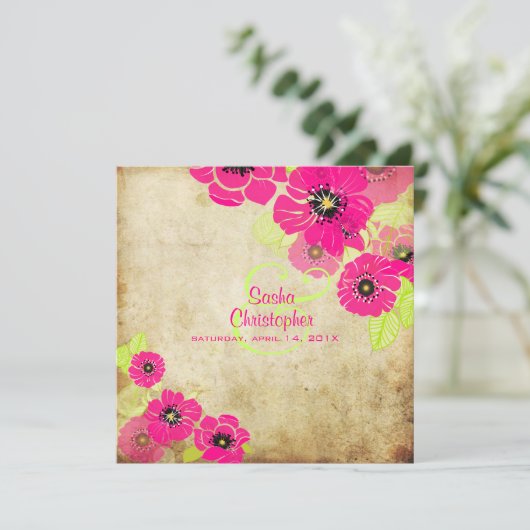 PixDezines Retro Poppies Wedding Einladungen (Stehend Vorderseite)