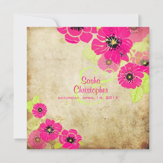 PixDezines Retro Poppies Wedding Einladungen (Vorderseite)