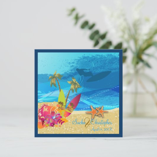 PixDezines Retro-Surfer, Bestimmungsort/Degenfarbe Einladung (Stehend Vorderseite)