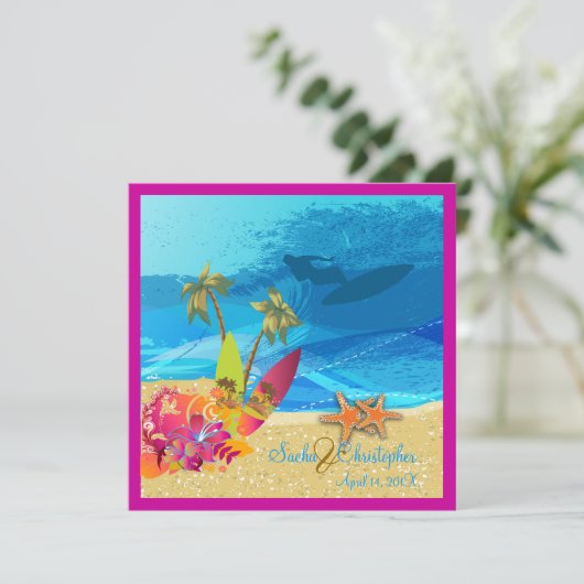 PixDezines Retro Surfer, Destination Events Einladung (Stehend Vorderseite)