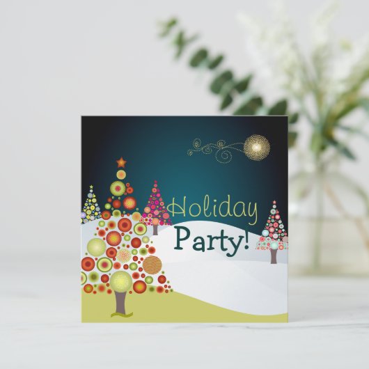 PixDezines Retro Weihnachtsbaum Einladung (Stehend Vorderseite)