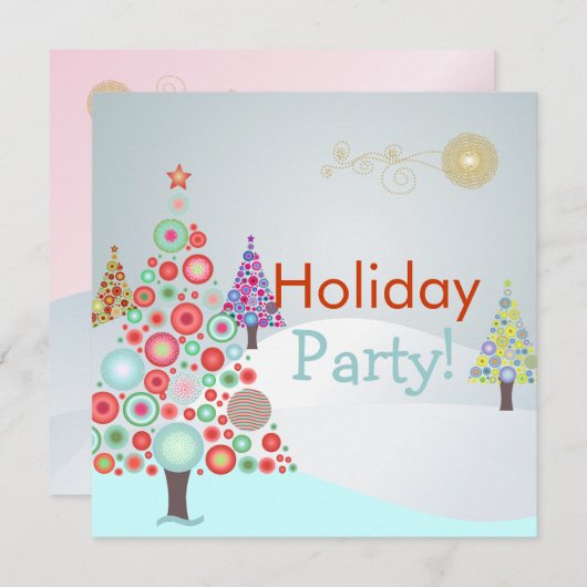 PixDezines Retro Weihnachtsbaum Einladung (Vorne/Hinten)
