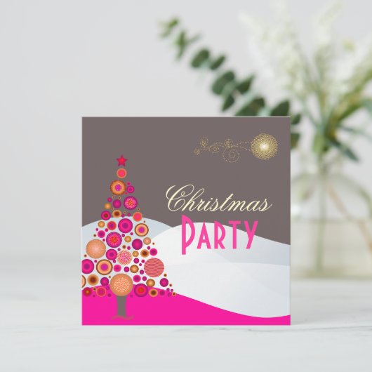 PixDezines Retro Weihnachtsbaum Einladung (Stehend Vorderseite)