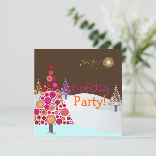 PixDezines Retro Weihnachtsbaum Einladung (Stehend Vorderseite)