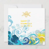 PixDezines Retro-Wellen, Plumeria+Seestern+Strand Einladung (Vorderseite)