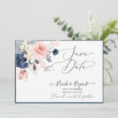 PixDezines Rett Date H2 Dusty Blue Blush Rose Einladung (Stehend Vorderseite)