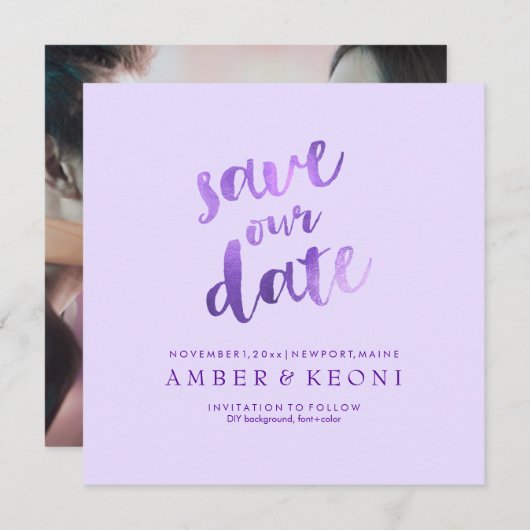 PixDezines Rett Date/Lilac/Lavendel/DIY Hintergrun Einladung (Vorne/Hinten)