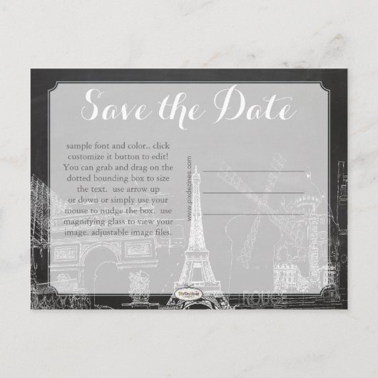 PixDezines/Rett Datum/Chalkboard/Paris gezeichnet Ankündigungspostkarte (Rückseite)
