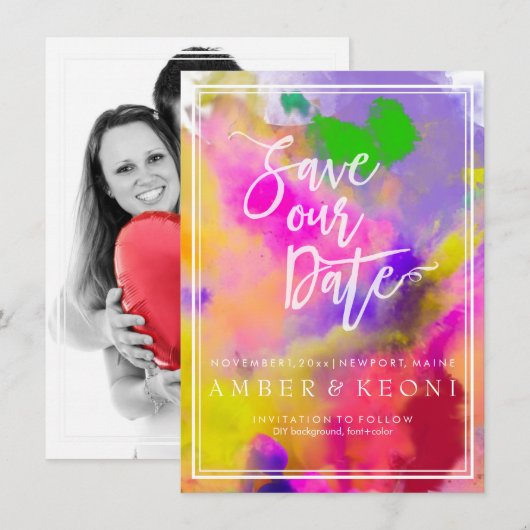 PixDezines Rett Datum/Farblauf/Regenbogen Save The Date (Vorne/Hinten)