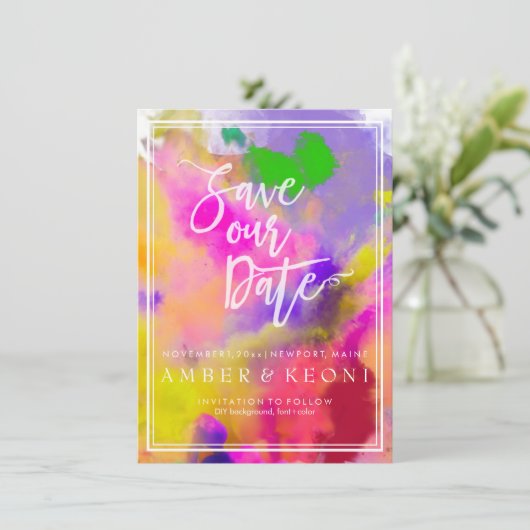 PixDezines Rett Datum/Farblauf/Regenbogen Save The Date (Stehend Vorderseite)