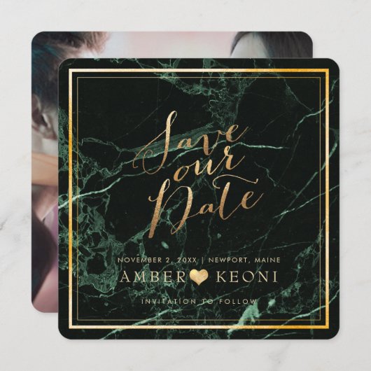 PixDezines Rett Datum/Grüne Marmor/Imitate Gold Save The Date (Vorne/Hinten)