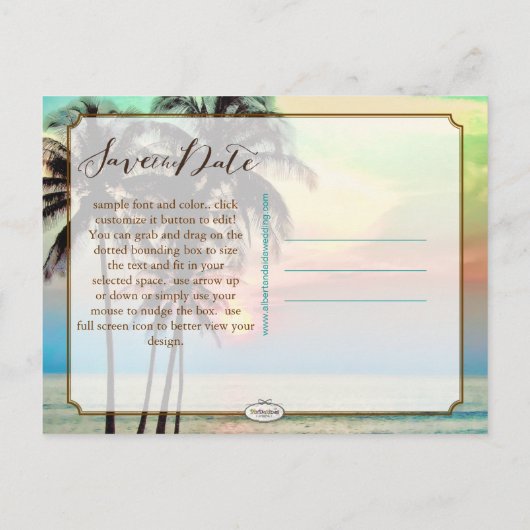 PixDezines/rett Datum/hawaii Sonnenuntergang/Vinta Ankündigungspostkarte (Rückseite)