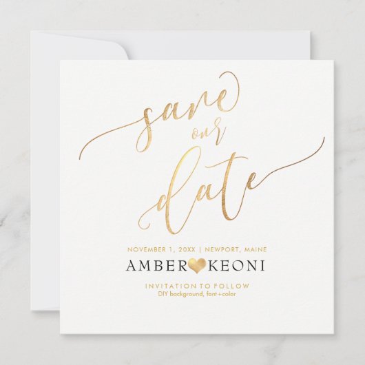 PixDezines Rett Datum/Imitate Gold/DIY Hintergrund Save The Date (Vorderseite)