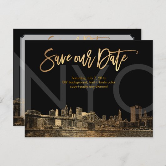 PixDezines/Rett Datum/Imitate Gold/NYC Ankündigungspostkarte (Vorne/Hinten)