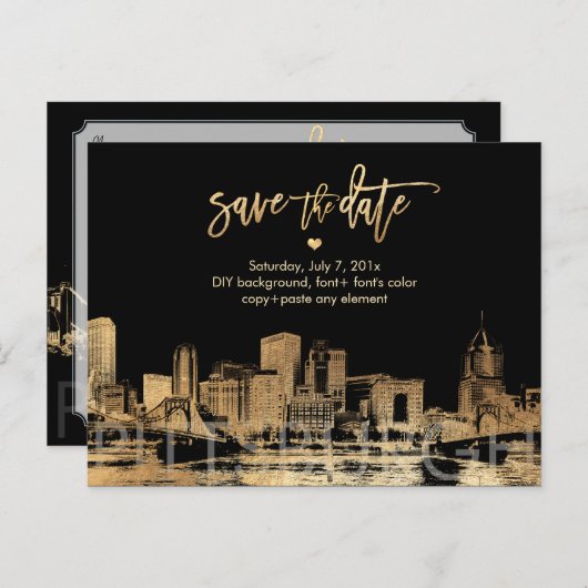 PixDezines/Rett Datum/Imitate Gold/Pittsburgh Skyl Ankündigungspostkarte (Vorne/Hinten)