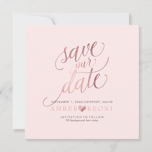 PixDezines Rett Datum/Imitate Rose Gold/DIY Hinter Save The Date (Vorderseite)