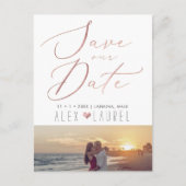 PixDezines Rett Datum, Imitate Rose Goldkalligraph Postkarte (Vorderseite)