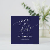 PixDezines Rett Datum/Imitate Silber/Navy Blau Save The Date (Stehend Vorderseite)