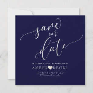 PixDezines Rett Datum/Imitate Silber/Navy Blau Save The Date