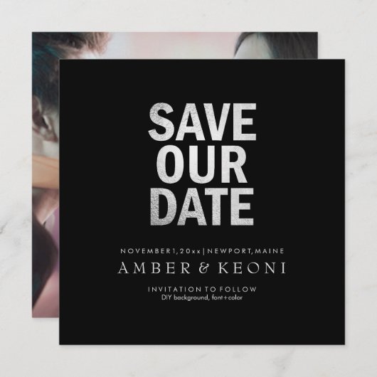 PixDezines Rett Datum/Imitate Silver/DIY Hintergru Save The Date (Vorne/Hinten)