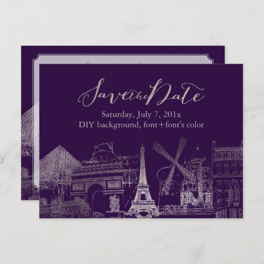 PixDezines/Rett Datum/Imitate Silver/Paris gezeich Ankündigungspostkarte (Vorne/Hinten)