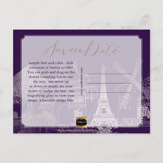 PixDezines/Rett Datum/Imitate Silver/Paris gezeich Ankündigungspostkarte (Rückseite)