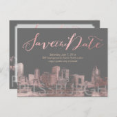 PixDezines/Rett Datum/Rosa Gold/Pittsburgh Skyline Ankündigungspostkarte (Vorne/Hinten)