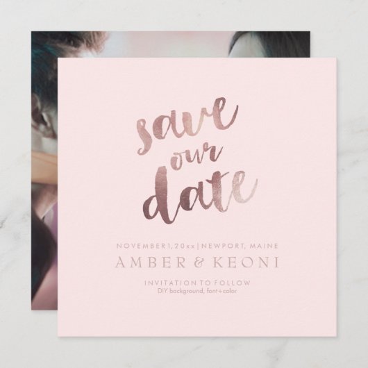 PixDezines Rett Datum/Rose Gold/DIY Hintergrund Save The Date (Vorne/Hinten)