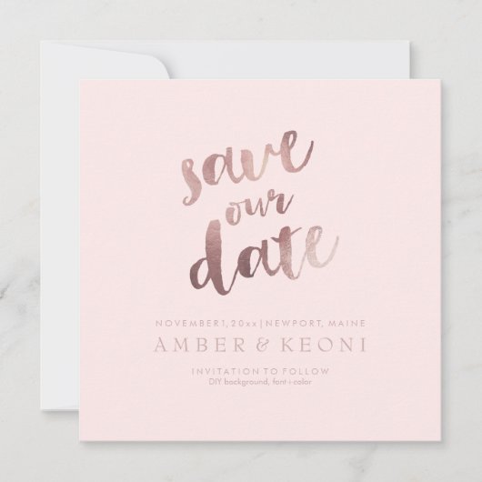 PixDezines Rett Datum/Rose Gold/DIY Hintergrund Save The Date (Vorderseite)