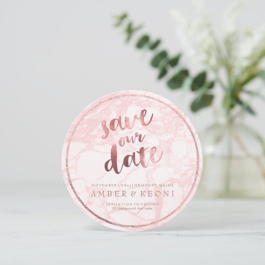 PixDezines Rett Datum/Rose Gold/Rosa Marmor Save The Date (Stehend Vorderseite)