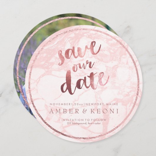 PixDezines Rett Datum/Rose Gold/Rosa Marmor Save The Date (Vorne/Hinten)