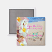 PixDezines Rett Datum, Strand+Pink Plumeria+Herz Magnet (Vorderseite/Rückseite)