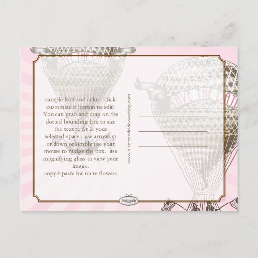 PixDezines/rett-Datum/Vintager Heißluftballon Ankündigungspostkarte (Rückseite)