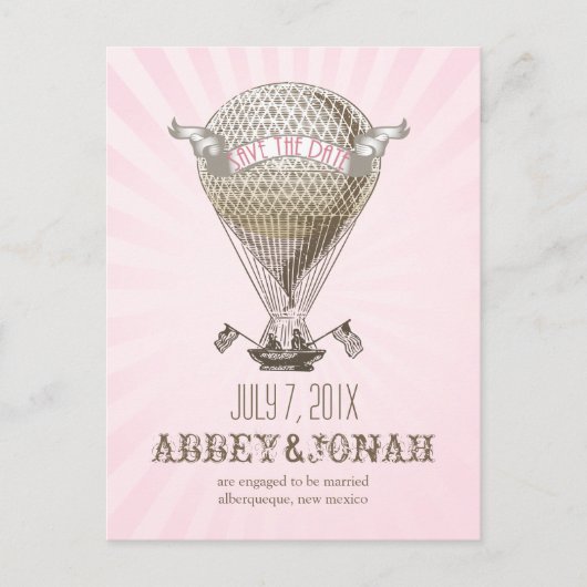 PixDezines/rett-Datum/Vintager Heißluftballon Ankündigungspostkarte (Vorderseite)