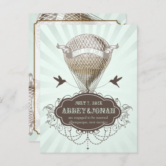 PixDezines/rett-Datum/Vintager Heißluftballon Ankündigungspostkarte (Vorne/Hinten)