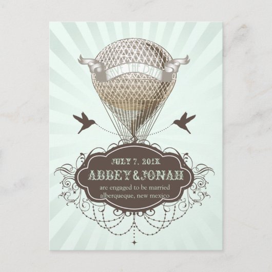 PixDezines/rett-Datum/Vintager Heißluftballon Ankündigungspostkarte (Vorderseite)