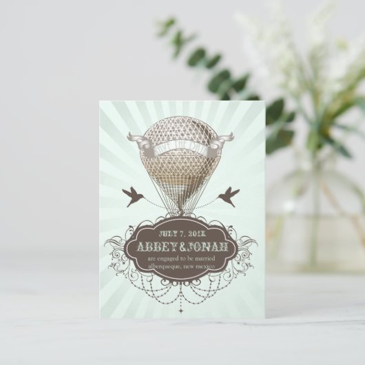 PixDezines/rett-Datum/Vintager Heißluftballon Ankündigungspostkarte (Stehend Vorderseite)