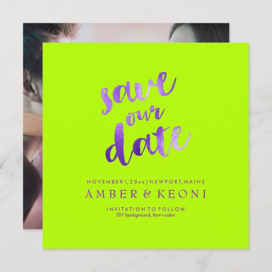 PixDezines Rett-Datum/Violett Lila/DIY-Hintergrund Save The Date (Vorne/Hinten)