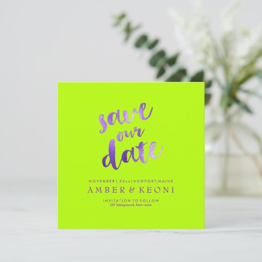 PixDezines Rett-Datum/Violett Lila/DIY-Hintergrund Save The Date (Stehend Vorderseite)