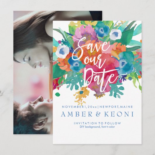 PixDezines Rett Datum/Wasserfarbe Save The Date (Vorne/Hinten)