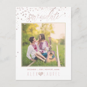 PixDezines Rette das Datum/Blush Pink Confetti Ankündigungspostkarte